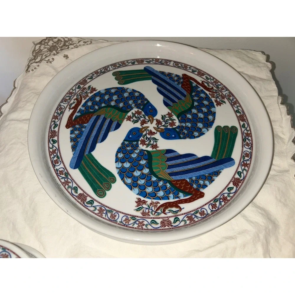 Vintage Byzantium Elizabeth Arden Peacock Vanity Set 5pc Tray Box Vase Japan